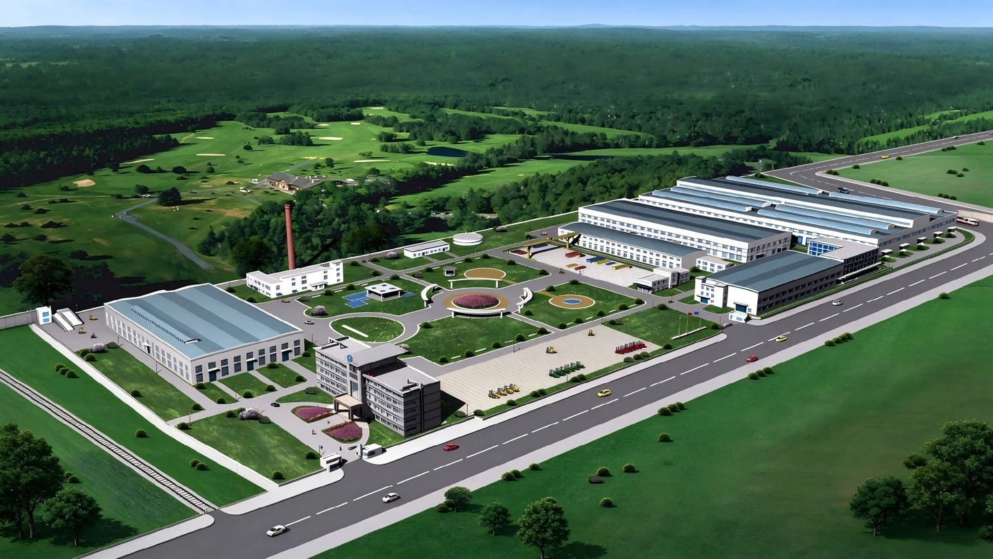 Factory campus architectural illustration